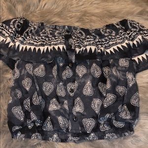 Blue bandanna print crop top